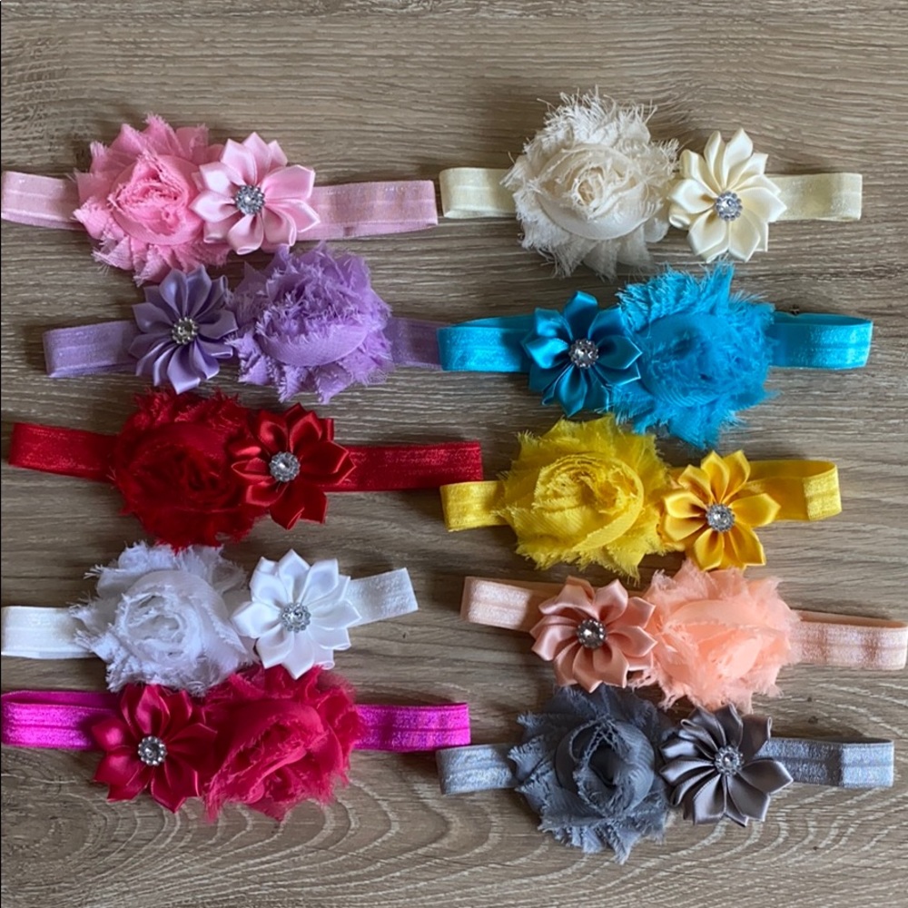 10 piece flower & faux diamond detail headband set